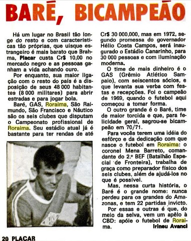 Recorte da Revista Placar sobre o Bi campeonato do Bar� em 1970/71