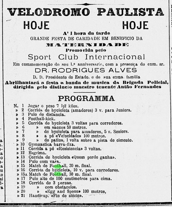 Noticia do primeiro aniversario do extinto Internacional de São paulo
